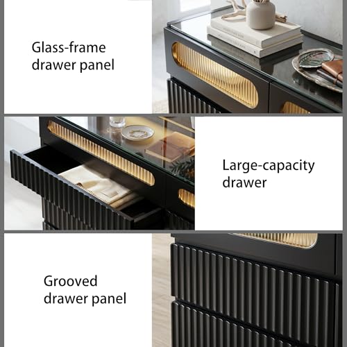 Fluted 8 Drawer Dresser,Modern Chest of Drawers,Black, view 6
