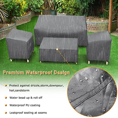 Outdoor Waterproof Patio Furniture Covers 4-Piece Set for Chairs, Loveseat and Coffee Table, Grey