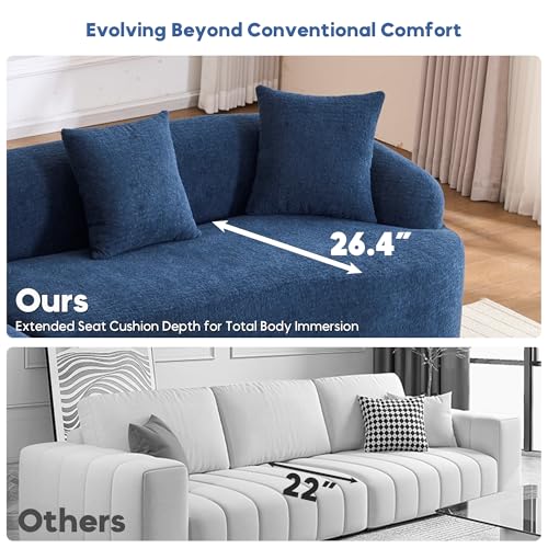 99" Curved Sectional Sofa with Chaise, Modern Luxury Chenille Cloud Couch for Living Room, Heavy Duty Oversized Deep Seat 3-Seater, 700lbs/Seat Weight Capacity, No Assembly, Antique Blue