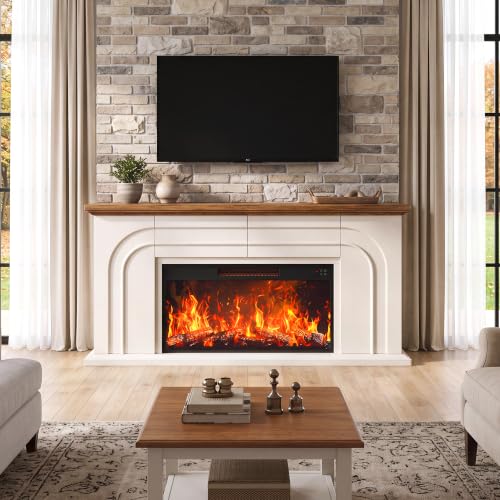 70" Farmhouse Fireplace TV Stand with 36" Fireplace, White, view 7