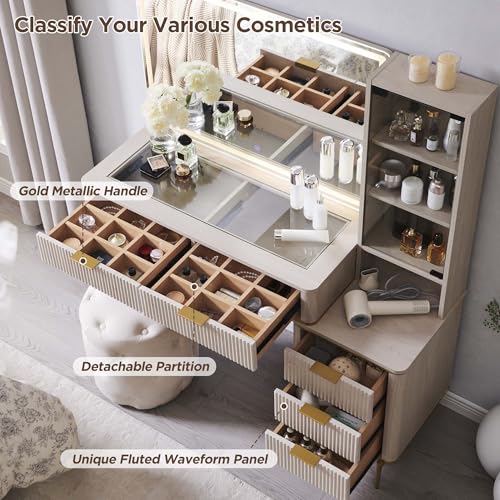 Fluted Makeup Vanity Desk with 36" HD Lighted Mirror, view 6