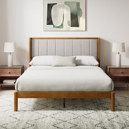 Zinus Jonas Bamboo Platform Bed Frame, Wingback Headboard, King, view 4