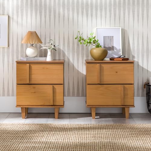 Contemporary 2-Piece Detailed Drawer Solid Wood Nightstands