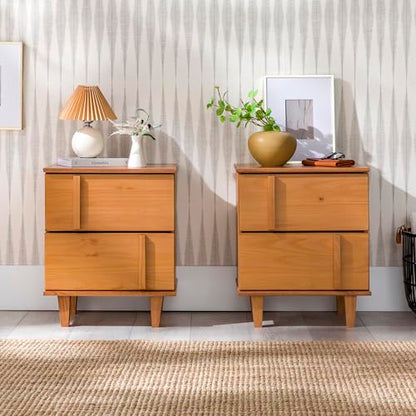 Contemporary 2-Piece Detailed Drawer Solid Wood Nightstands