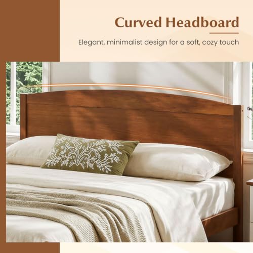 Full Size Wooden Bed Frame with Curved Headboard, Wood Slat Support, view 5
