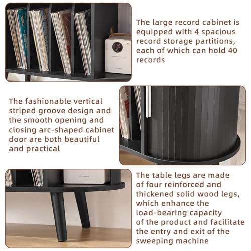 Large Round Record Player Stand with Charging Station, view 7