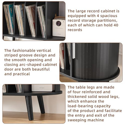 Large Round Record Player Stand with Charging Station, view 7
