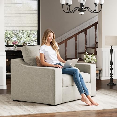 47" W Oversized Accent Chair, Comfy Upholstered Sofa Chair with Large Seat and Wide Armrest, Pet-Friendly Modern Lounge Armchair for Living Room/Apartment/Bedroom, Premium Linen, Oatmeal