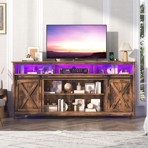 Farmhouse TV Stand for 80/75 Inch TV with Power Outlet, view 4