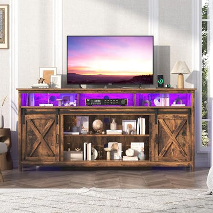 Farmhouse TV Stand for 80/75 Inch TV with Power Outlet, view 4