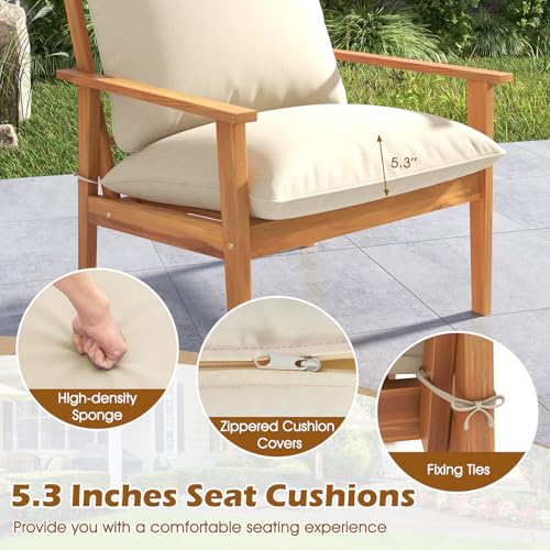 4 Pieces Patio Furniture Set, Outdoor Acacia Wood Conversation Set with Soft Cushions and Coffee Table, Outdoor Sectional Sofa Set for Lawn, Garden, Backyard and Poolside (1, Natural)