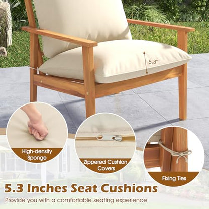 4 Pieces Patio Furniture Set, Outdoor Acacia Wood Conversation Set with Soft Cushions and Coffee Table, Outdoor Sectional Sofa Set for Lawn, Garden, Backyard and Poolside (1, Natural)