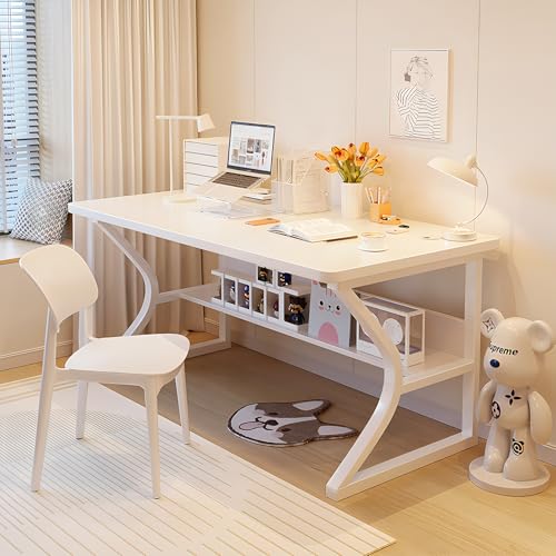 Small Computer Desk 47.2 Inch with Bookshelf White, view 2
