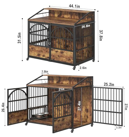 44 Inch Heavy Duty Dog Crate Furniture with 3 Doors, view 3