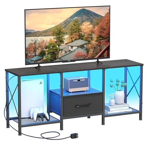 LED TV Stand with Fabric Drawer, Entertainment Center for 50 55 Inch TV, view 2