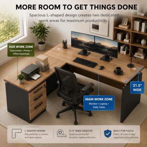 63 Inch L-Shaped Executive Desk, view 4