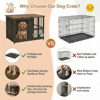 27'' Foldable Dog Crate Furniture, Small Dog Kennel with 2 Bowls, view 7