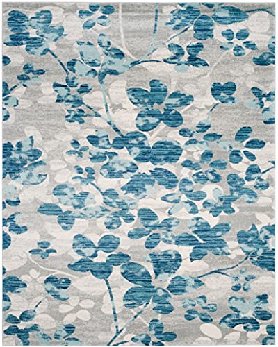 SAFAVIEH Evoke Collection Area Rug - 9' x 12', Grey & Light Blue, Floral Design, Non-Shedding & Easy Care, Ideal for High Traffic Areas in Living Room, Bedroom (EVK236J)