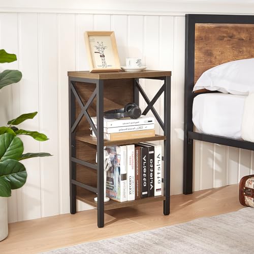 Small Bookshelf, 3 Tier Industrial Shelf with Metal Frame and Backboard, Low Rustic Brown Book Shelf, Small Bookcase for Small Spaces,Bookshelf for Living Room, Bedroom & Home Office