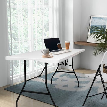 6FT Folding Table Plastic 6 Foot Foldable Table HDPE Portable Banquet Surface Fold-in-Half Desk Utility for Working Meeting,Parties, Picnic, Camping, Weddings, Catering, Garden Dining-White