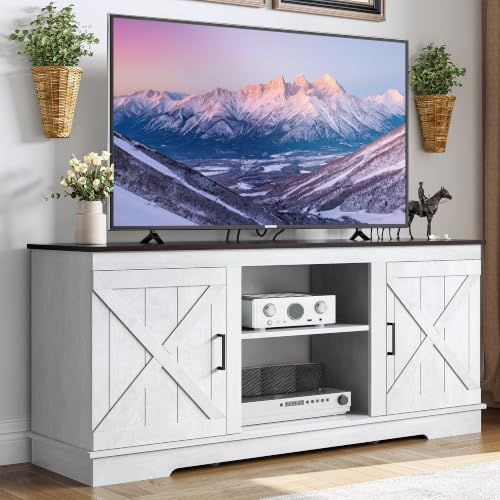 Farmhouse TV Stand with Double Barn Doors, Living Room, Grey White, view 2
