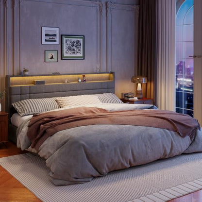 King Size Bed Frame with 4 Drawers & Storage Headboard, Grey, view 4