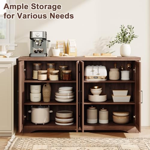 Fluted Sideboard Buffet Cabinet with Storage 55.59",Walnut, view 4