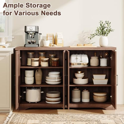 Fluted Sideboard Buffet Cabinet with Storage 55.59",Walnut, view 4