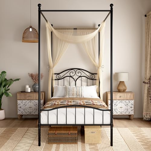 Metal Twin Canopy Bed Frame with Headboard and Footboard, view 4