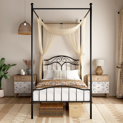 Metal Twin Canopy Bed Frame with Headboard and Footboard, view 4