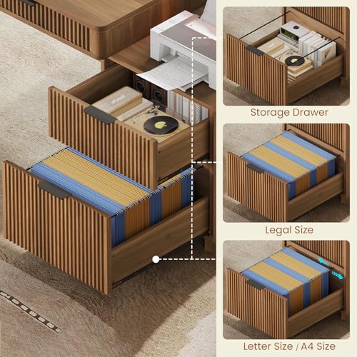 Modern Office Desk with 4 Drawers, 59" Fluted Gaming Computer Desk with Storage, view 5