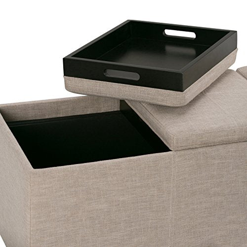 Avalon Storage Ottoman - 42 inch Wide Upholstered Linen Look Fabric Rectangular Flip-Top Ottoman in Natural, Contemporary Coffee Table Ottoman for Living Room with Hidden Storage