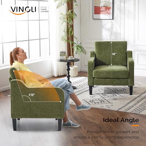 Accent Chair for Living Room Chairs Olive Green Reading Chair for Bedroom Scooped Arm Chair Mid Century Modern Accent Chairs Upholstered Comfy Chair for Apartment, Waiting Room