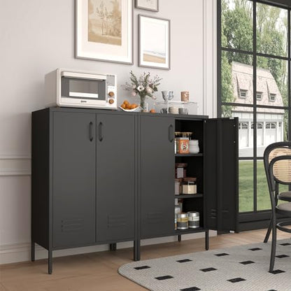 Metal Storage Cabinet,Metal Cabinets with Doors and Adjustable Shelves,2 Door Storage Cabinets with Legs,Morden Accent Cabinets for Home Office,Black