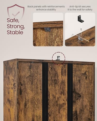 VASAGLE Custos Collection - Bookshelf, 6-Tier Tall Bookcase, Book Shelf with Doors, Open Storage Shelf, 9.4 x 23.6 x 68.9 Inches, for Living Room, Home Office, Dining Room, Rustic Brown ULBC402K01
