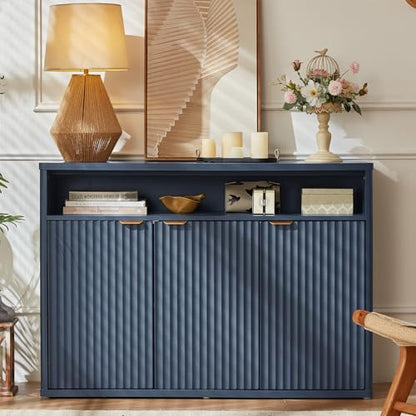 45-Inch Fluted Buffet Cabinet with 3 Doors,Dark Blue, view 2