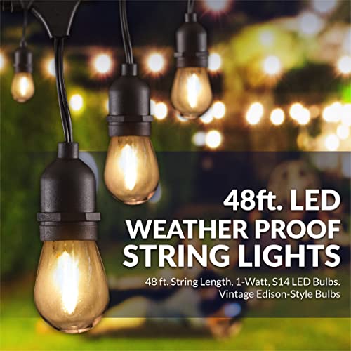 LED String Lights with Weatherproof Technology, Dimmable with Wireless Remote Control, 48ft and 16 (15+1 Free) LED Light Bulbs Included, Black (CSTRINGLEDDIM)