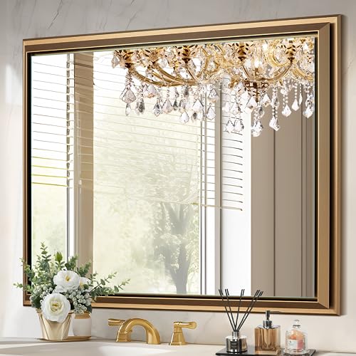 40x30 Inch Bathroom Vanity Mirror, Aluminum Alloy Frame Wall Mounted Mirror for Bedroom Room, Dressing Room, Living Room, Hallway, Gold