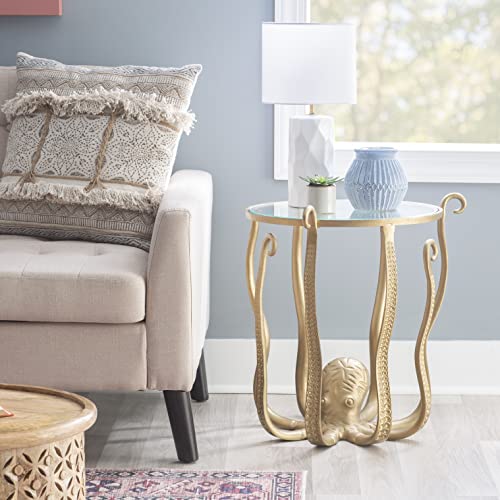 Powell Olivia Octopus Antique Gold Accent Table with Glass Top