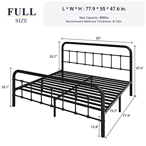 Full Metal Bed Frame with Victorian Iron-Art Headboard, Black, view 3