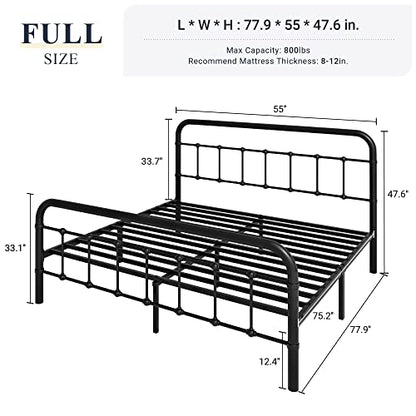Full Metal Bed Frame with Victorian Iron-Art Headboard, Black, view 3