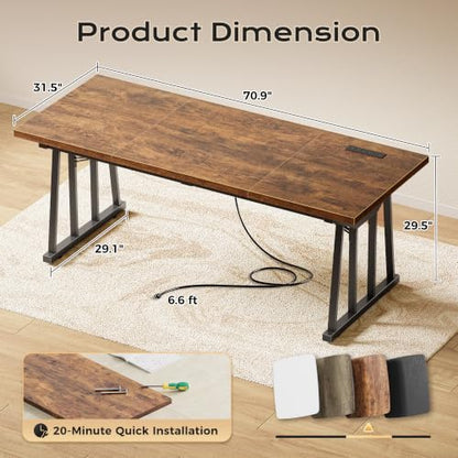 71'' Large Office Desk with Power Outlets, 25mm Thicker Desktop, view 4