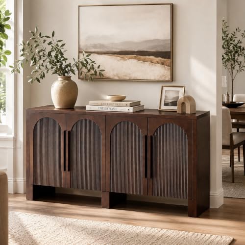 60"Modern Sideboard Cabinet with Storage,Solid Wood Arched Buffet Cabinet, view 2