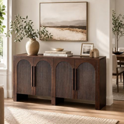 60"Modern Sideboard Cabinet with Storage,Solid Wood Arched Buffet Cabinet, view 2