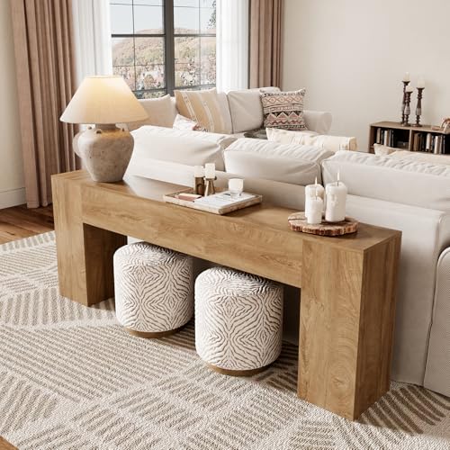 Extra Long Console Tables for Entryway 86-Inch, Farmhouse Sofa Table Behind Couch, Wooden Hallway Table for Living Room, Entrance, Natural Oak