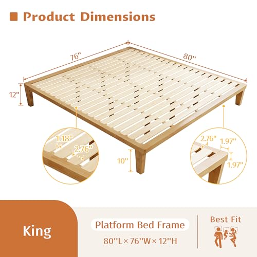 IOTXY King Platform Bed Frame - 12" Solid Wood Mattress Foundation Base, view 3