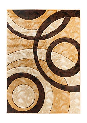 Area Rug 2x3 Brown Door Mat Modern Circles Soft Contemporary Floor Carpet Fluffy Texture for Indoor Living Dining Room and Bedroom Area