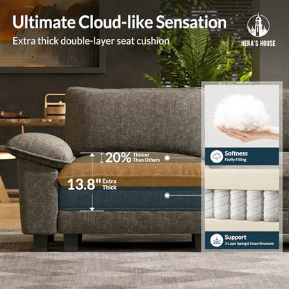 3 Pieces Modular Sectional Sofa Sets, Oversized Couch Set with Loveseats and Armchair, Comfy Cloud Couches with Throw Pillows, 6-Seater Deep Seat Sofa for Living Room, Chenille Ash