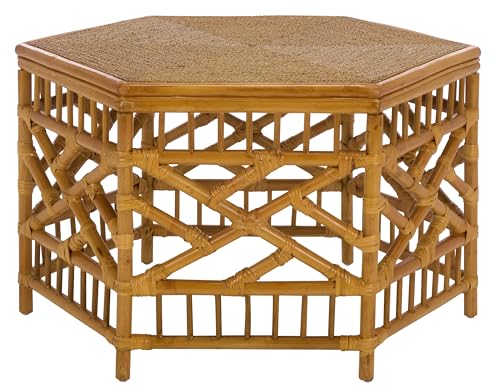 SAFAVIEH Couture Collection – Frederica Rattan & Seagrass Hexagon Coffee Table, Handwoven Natural Fiber Living Room Accent, Fully Assembled (CWK2037A)