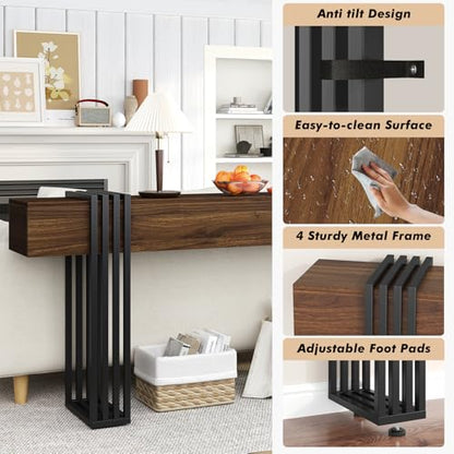 71 Inch Long Console Table, Extra Thick Industrial Sofa Table Behind The Couch Rectangular Entryway Table for Entrance Hallway Living Room, Entire top Board & 4-Pipe Legs, Walnut